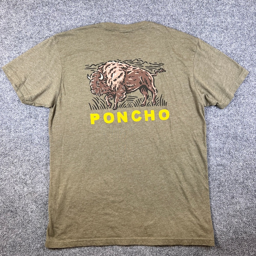 Poncho Outdoors T Shirt Mens L Green Bison Graphic Fishing Hunting Western
